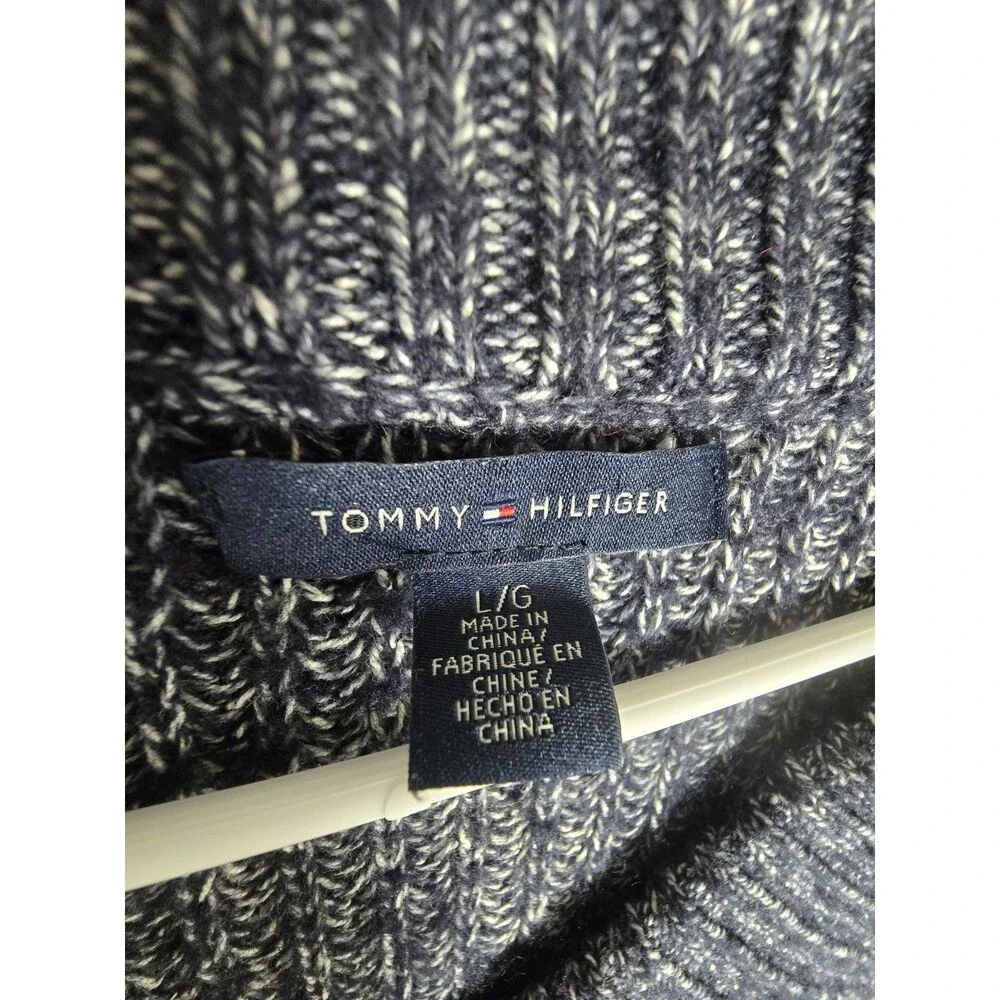 Tommy Hilfiger Navy White Marled Knit V-Neck Sweater Women’s Large - Picture 7 of 14